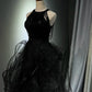 Schwarzes, glänzendes langes Ballkleid NV6624