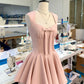 Robe de soirée courte en satin rose à nœud, robe de bal, robe d'anniversaire, nv4512