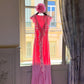 Rosafarbenes, gerüschtes Abendkleid mit Farbverlauf: V-Ausschnitt, schulterfrei, taillierter Meerjungfrauenschnitt, französisch-romantischer Stil NV6401