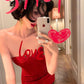 Robe mini bandeau à sequins rouge vif : laçage au dos, coupe moulante, robe de soirée idéale NV6412