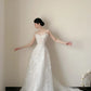 White Veil Flower Garden Strapless Embroidery Train Wedding Dress NV6573
