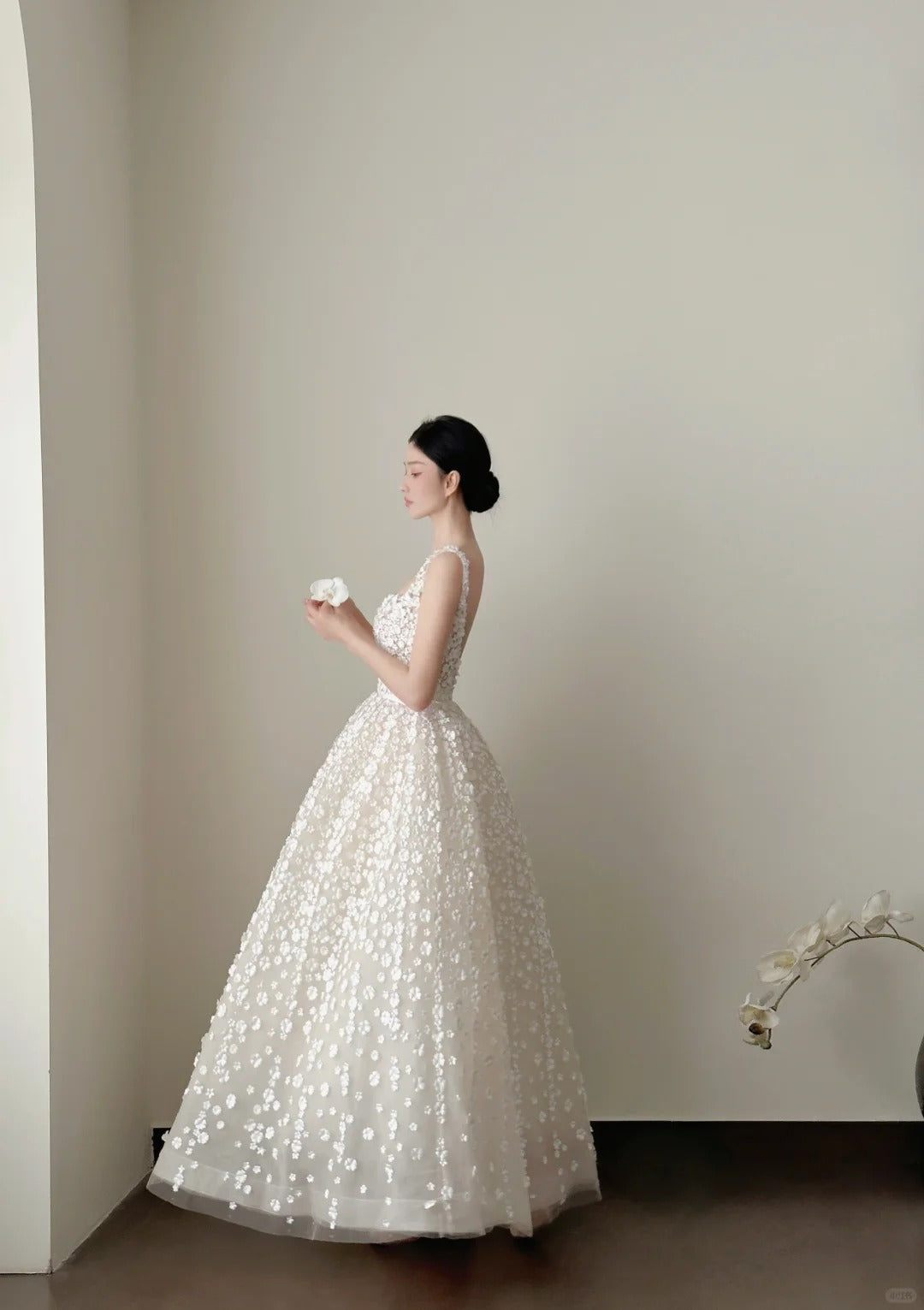 Robe de soirée blanche magnifique, élégante et longue, en tulle floral exquis, nv4068