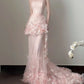 Rosa Elegant Retro Mode Romantisch Lang Bodenlang Schleppendes Chiffon Tüll Ballkleid Abendkleid Geburtstag/Urlaub/Hochzeitskleid Ballkleid Brautkleid nv4075
