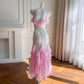Robe de bal longue en mousseline de soie rose ornée de perles, robe de soirée, robe de remise de diplôme, nv4671