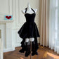 Schwarzes kurzes Samtkleid mit Hosenträgern, Ballkleid, Geburtstagspartykleid, NV4672