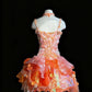 Orangefarbenes Mini-Ballkleid mit Flammenblumenmuster und Farbverlauf, 3D-Blumenmuster, NV6569