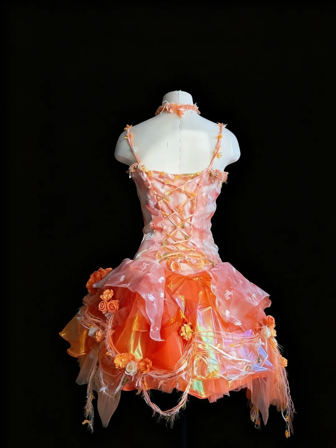 Orangefarbenes Mini-Ballkleid mit Flammenblumenmuster und Farbverlauf, 3D-Blumenmuster, NV6569