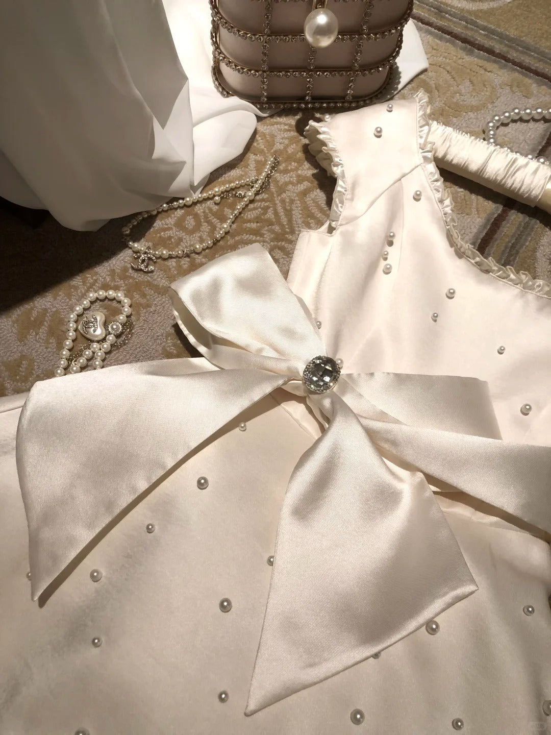 Robe de bal blanche à perles, robe de soirée, robe d'anniversaire, robe de soirée, nv4443