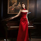 Rotes Ballkleid, glänzend, elegant, Satin, langes Abendkleid, Abschlusskleid, NV4226
