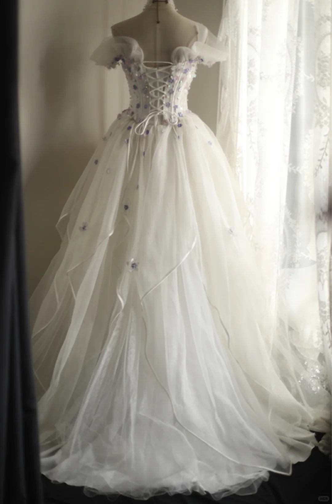 Robe de soirée longue en tulle à fleurs blanches et douces, robe de soirée nv4691