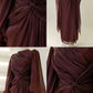 Burgunderrotes elegantes Abendkleid A-Linie mit langen Ärmeln Ballkleid nv4232