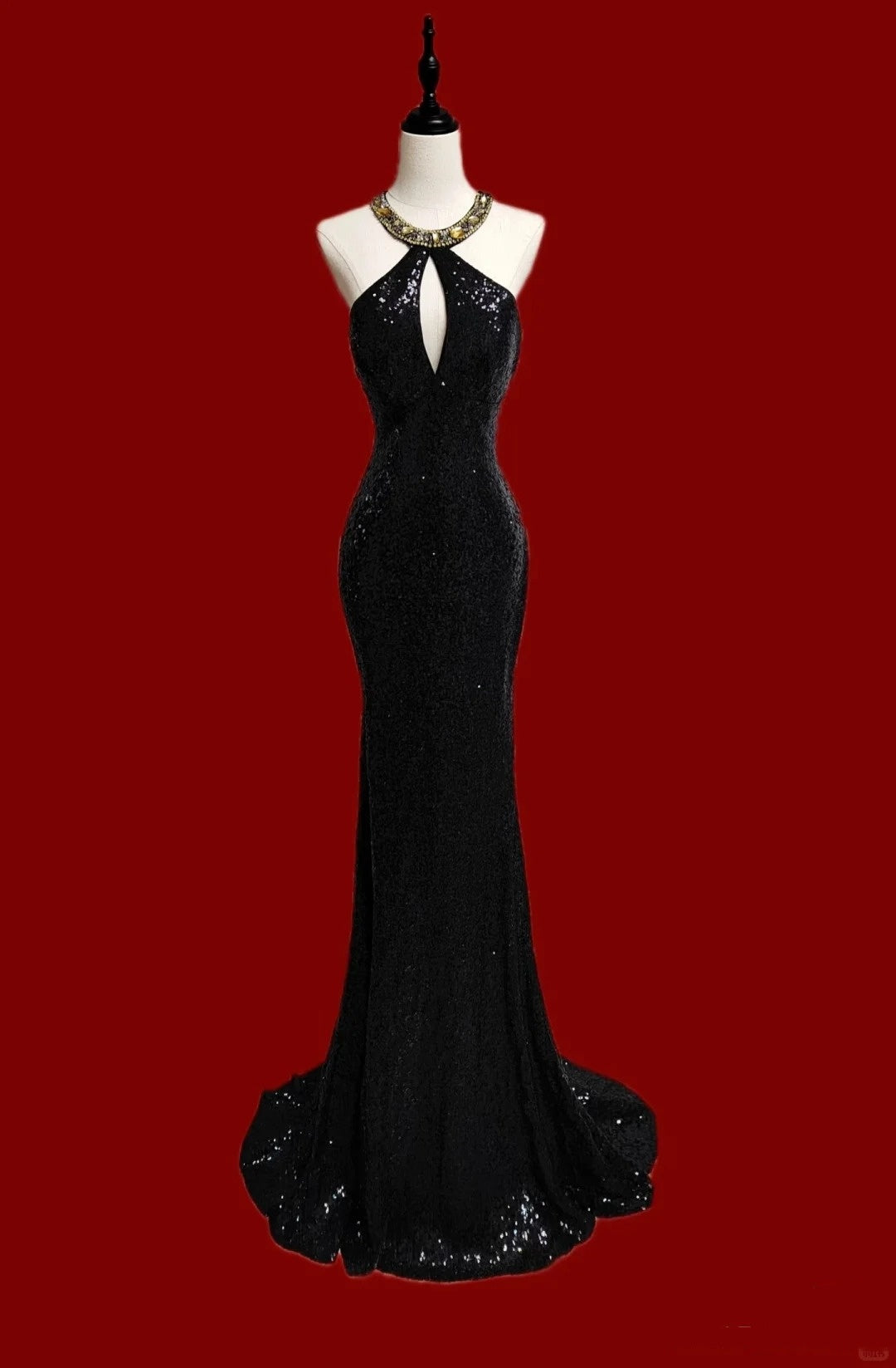 Une magnifique robe de bal sirène noire à paillettes, scintillante et élégante, pour une robe de soirée. nv5223