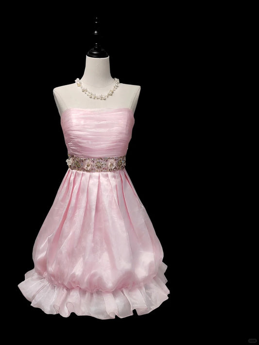 Pink Beaded Fashion Chiffon Short Homecoming Dress Birthday Dress nv5240