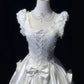 Ivory White Vintage Elegant Long Satin Lace Ball Gown Evening Dress Party Dress Wedding Dress Princess nv4120