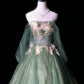 Grünes, zart geblümtes, langes Tüll-Ballkleid, Abendkleid, Abschlusskleid, Zeremoniekleid für Erwachsene, nv4191