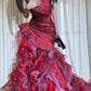 Robe de bal longue en mousseline rouge luxueuse et somptueuse, robe de princesse NV6727