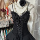 Schwarzes Vintage Kurzes Tüll Homecoming Kleid Ballkleid Partykleid nv4307
