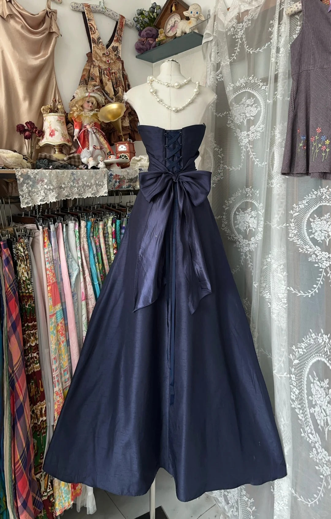 Lila Vintage Langes Satin Ballkleid Abendkleid Partykleid nv4366