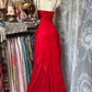 Robe de soirée longue en mousseline de soie, élégante et simple, style vintage, rouge, nv4623