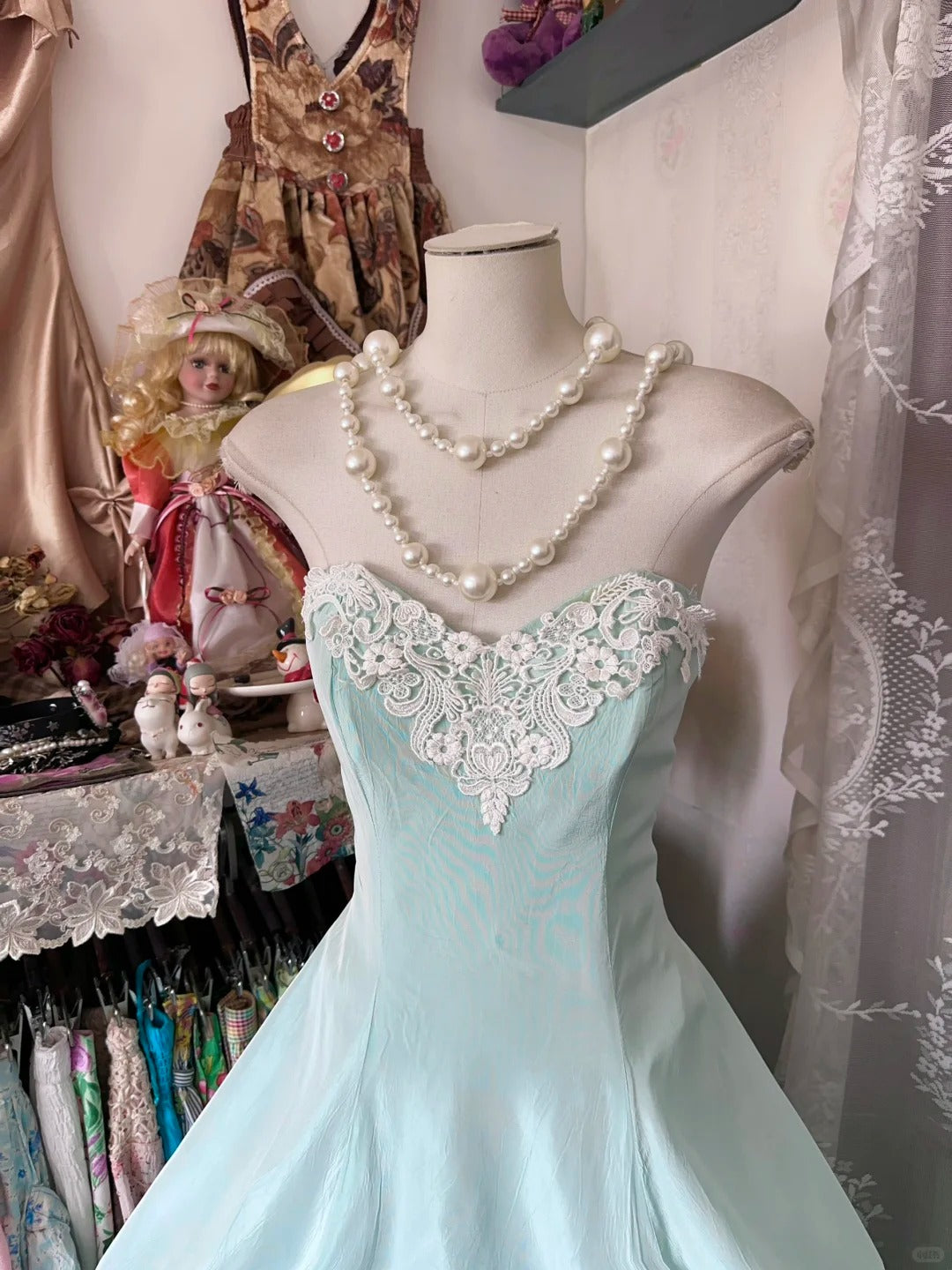 Robe de soirée courte en dentelle vert menthe, tenue d'anniversaire, de fête, nv4370