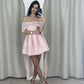 Robe de bal courte rose à épaules dénudées et coupe trapèze, robe de soirée, robe d'anniversaire, nv2150