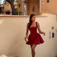 Burgunderrotes Minikleid mit eckigem Ausschnitt, sexy Partykleid mit hoher Taille, Homecoming-Kleid, Ballkleid nv2088