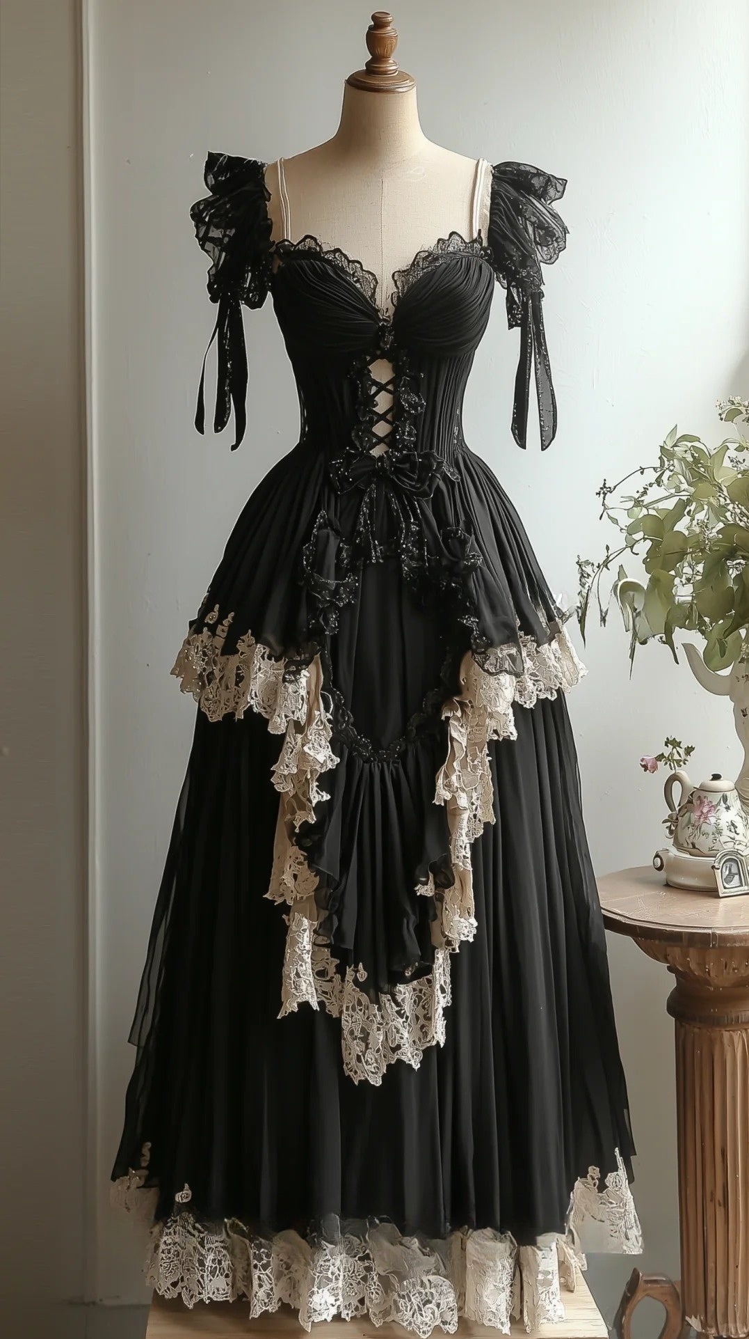 Robe de soirée longue noire vintage en tulle et dentelle, tenue de bal, d'anniversaire, nv4718