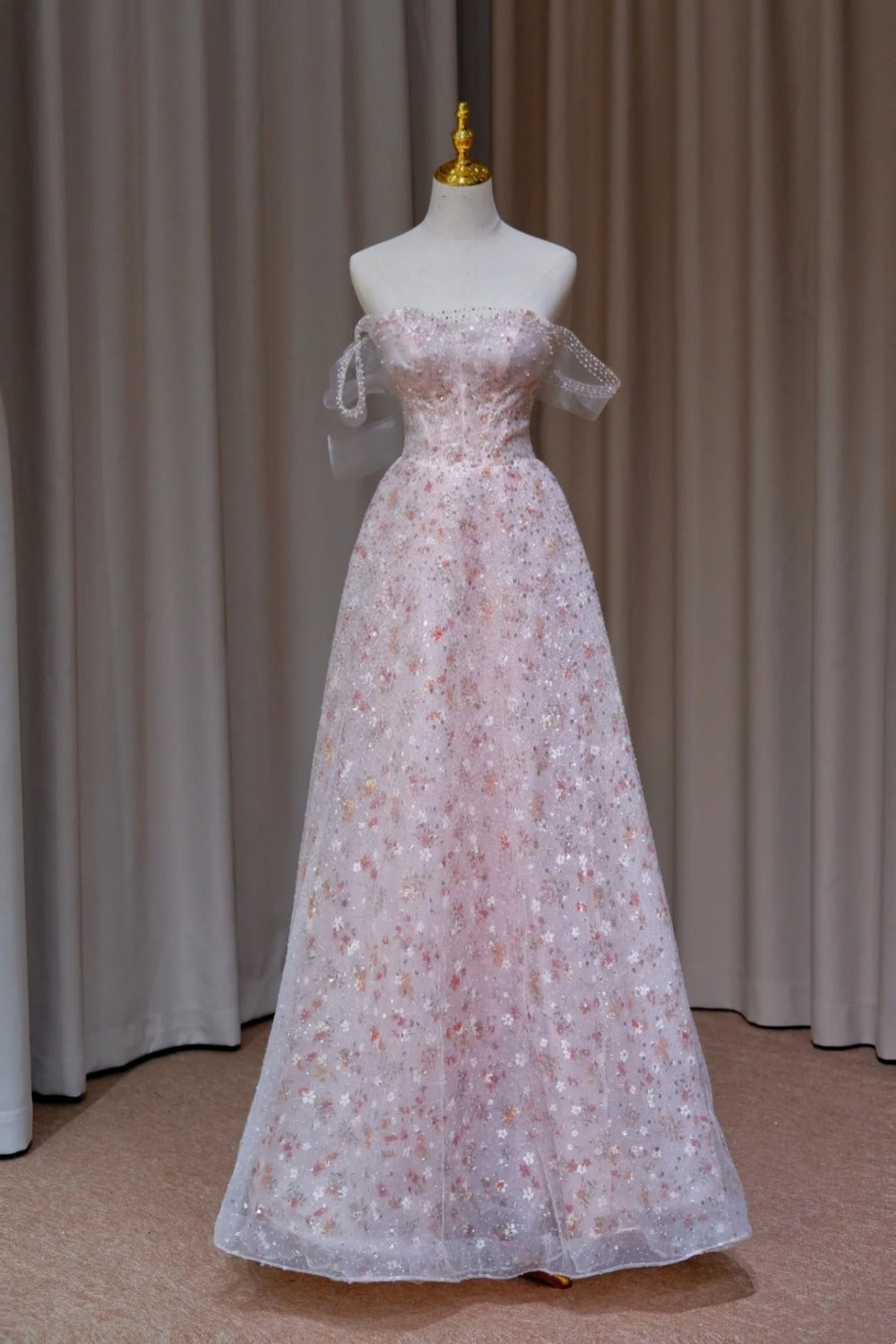NiceVestidos – Rosa Pailletten-langes, schimmerndes Abendkleid NV5995
