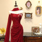 Red Delicate Appliqué Long Mermaid Slim Fit Floor Length Satin Ball Gown Evening Gown Party Dress nv4171