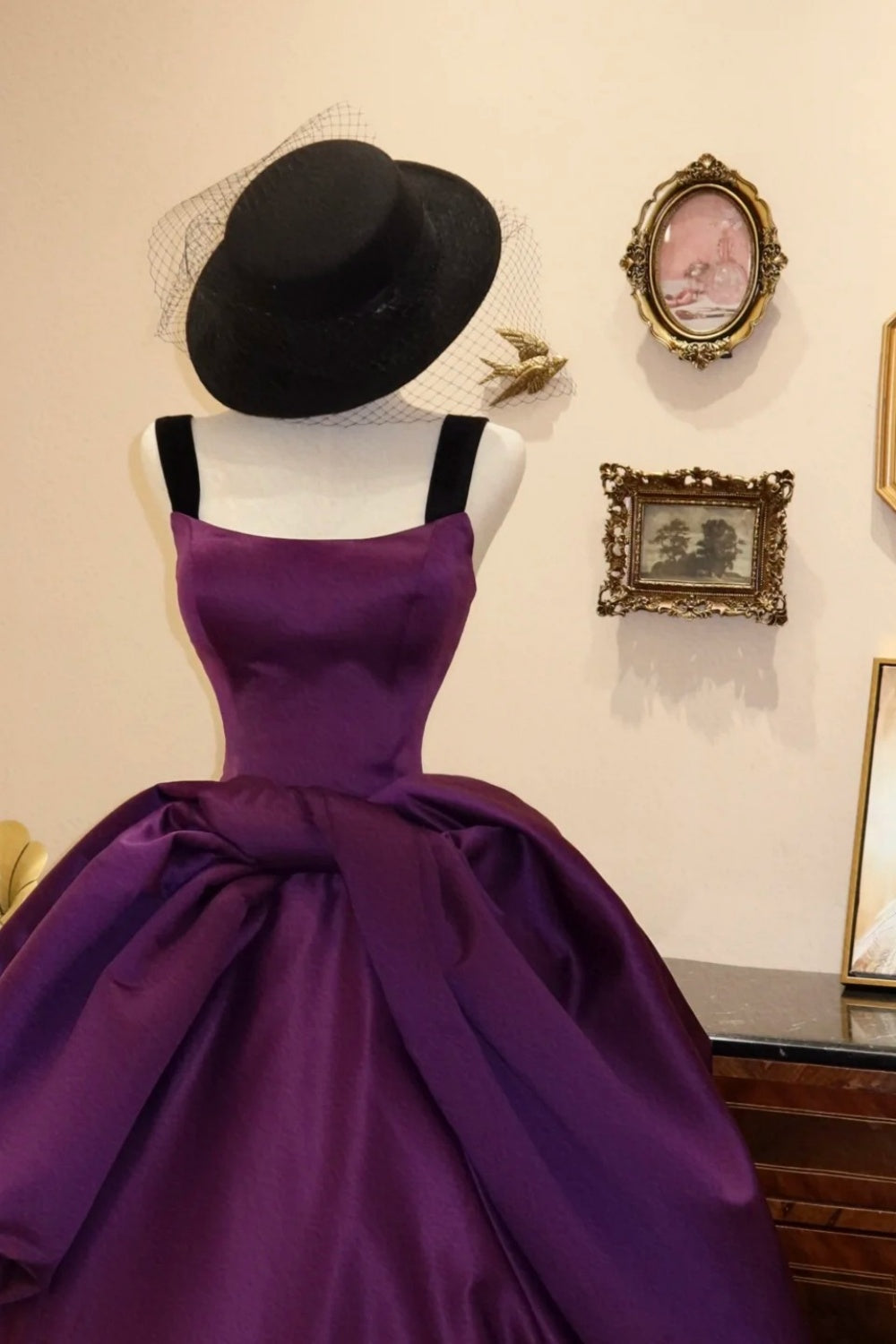 NiceVestidos - Robe de bal élégante en satin français, longue sans manches, style vintage, NV5821