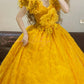 Gelbes, florales, elegantes, langes Tüll-Ballkleid nv5023