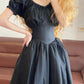 Schwarzes langes Satin-Prinzessin-Ballkleid im Vintage-Stil mit Blumenmuster, nv5043