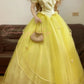 Gelbes Vintage-elegantes langes Prinzessinnen-Ballkleid aus Tüll, NV5003