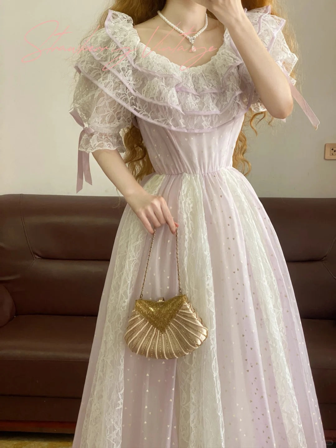 Hellviolettes langes Geburtstagskleid aus Spitze und Tüll, elegantes Partykleid, nv5084