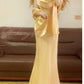 Robe de soirée d'anniversaire simple et longue en satin vintage jaune nv4998