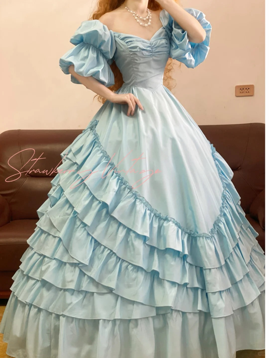 Robe de bal longue en satin bleu vintage élégante nv5025