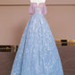 Rosa Blau Perlen Lange Tüll Bodenlangen Ballkleid Abendkleid nv5052