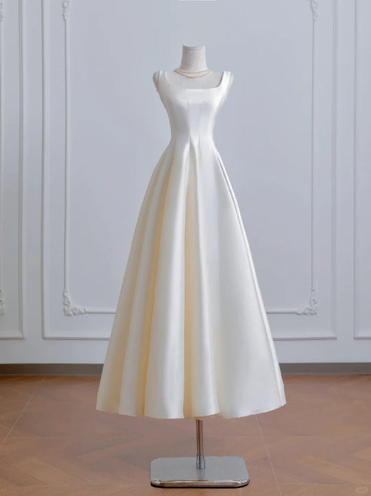 White Simple Fashion Elegant Long Satin Prom Dress Evening Dress Party Dress nv4951