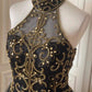 Robe de soirée vintage courte à perles noires et dorées, robe de soirée d'anniversaire nv4711