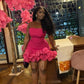 Hot Pink Trägerloses Cocktailkleid Kurzes Ballkleid Rüschen Geburtstagspartykleid Homecomingkleid nv2160