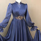 Robe de soirée élégante à manches longues et ceinture pailletée, robe de bal trapèze, robe de soirée nv1897