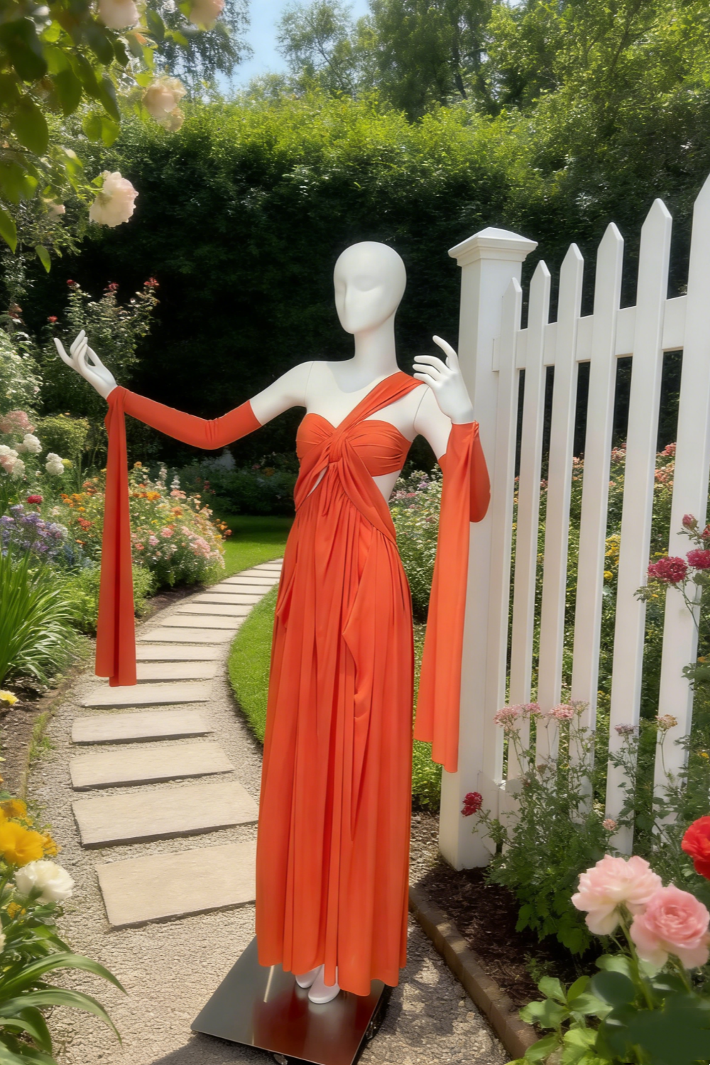 Vibrant Orange Matte One-Shoulder Twist Knot Backless Gown - Luxury Sash Draped Maxi Dress NV6783