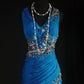 Fantasieblaues, exquisites, florales Perlen-Langspitzen-Satin-Ballkleid, Partykleid, Vintage, NV5211