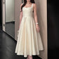 NiceVestidos - Robe de soirée mi-longue, robe d'anniversaire, robe blanche douce en satin NV5670