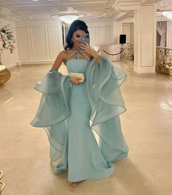 Blaues Luxus-Meerjungfrauen-Abendkleid mit Perlenbesatz, Geburtstagskleid, Ballkleid, NV2019