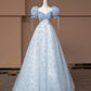 Robe de soirée longue bleue à fleurs pour filles, élégante et tendance, nv4745