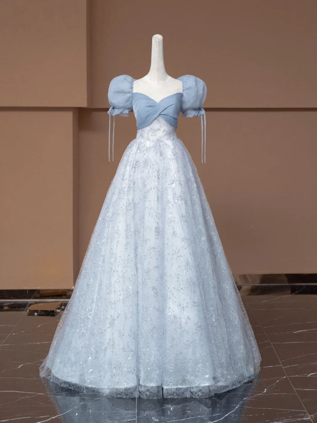 Robe de soirée longue bleue à fleurs pour filles, élégante et tendance, nv4745
