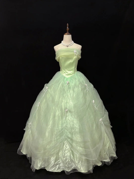 Grün Modisch Elegant Süß Lang Bodenlang Tüll Prinzessin Ballkleid Abendkleid Geburtstagskleid nv4137