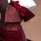 Robe de soirée longue en velours bordeaux à fleurs, élégante et tendance, nv4733