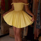 A-Linie gelbes schulterfreies kurzes Homecoming-Kleid Cocktailkleid Partykleid Geburtstagskleid nv2105